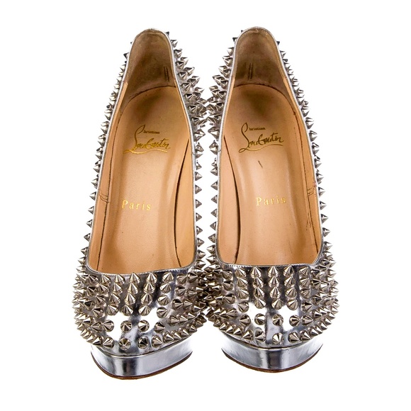 Christian Louboutin Shoes - Christian Louboutin Silver Studded Bianca Designer Platform Pumps Shoes 37.5